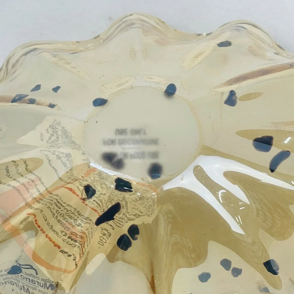 Tammaro Home Murano Glass Bowl Amber Speckled Ruffled Rim Made in Italy 10in